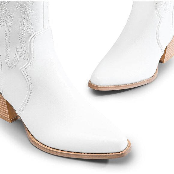 DREAM PAIRS Womens White Cowboy Boots Wide Calf Knee High Ladies - Picture 5 of 7
